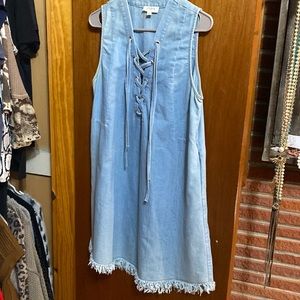 Denim dress with front and fringe detail